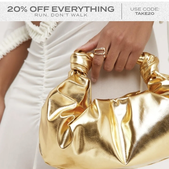 EGO Evelyn Knotted Strap Ruched Detail Grab Bag In Gold Faux Leather - Picture 3 of 4